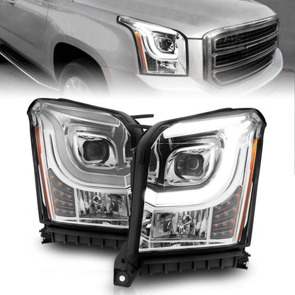 ANZO 2015-2017 GMC Yukon XL Projector Headlights W Lightbar - Chrome/Amber 111536