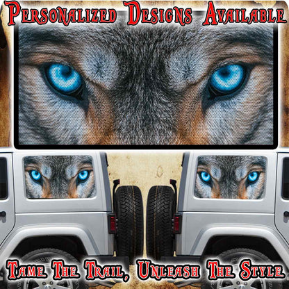 Wolf eyes Rear quarter window see through graphic.