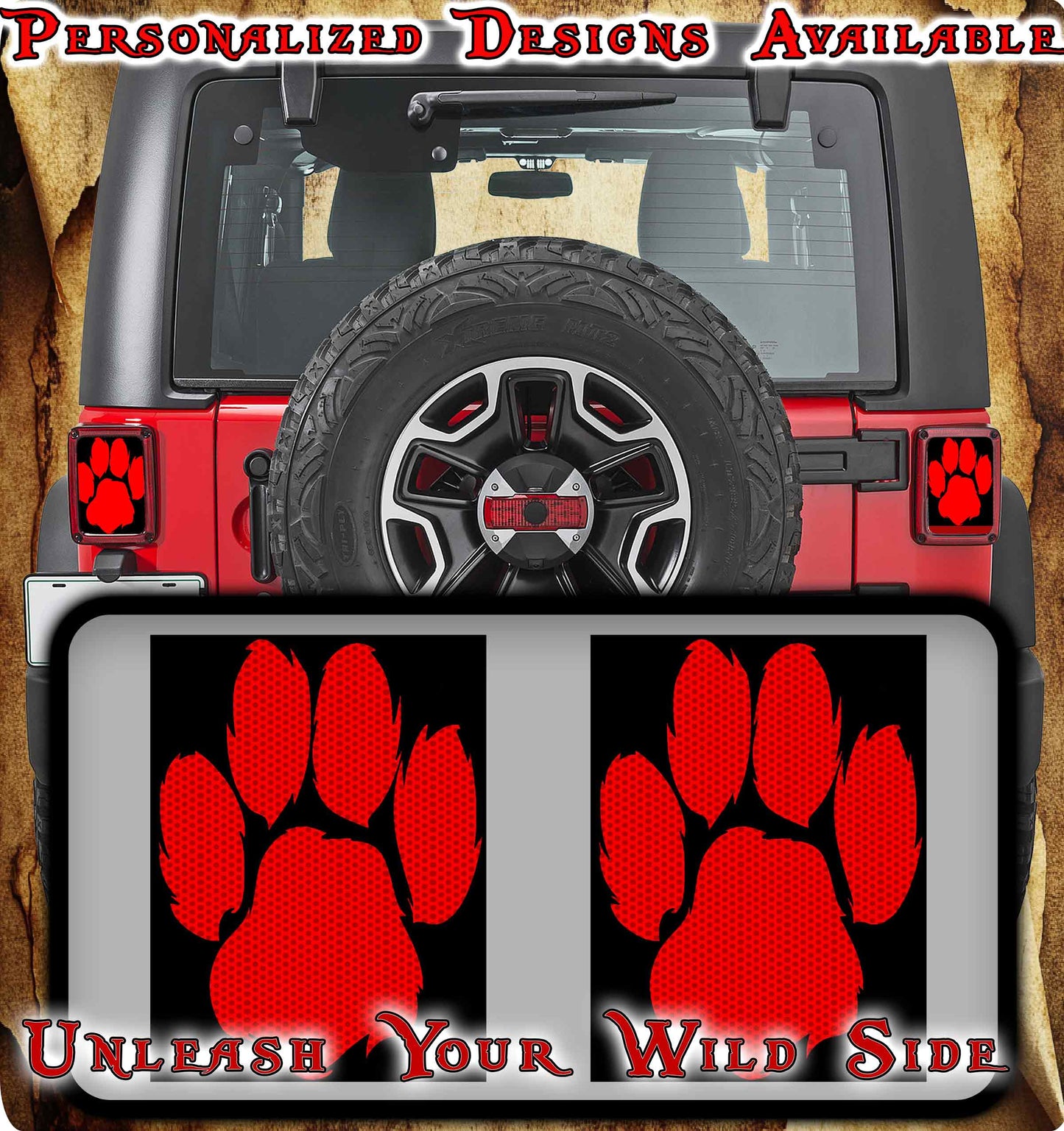 Red paw print Taillight cover decal 10