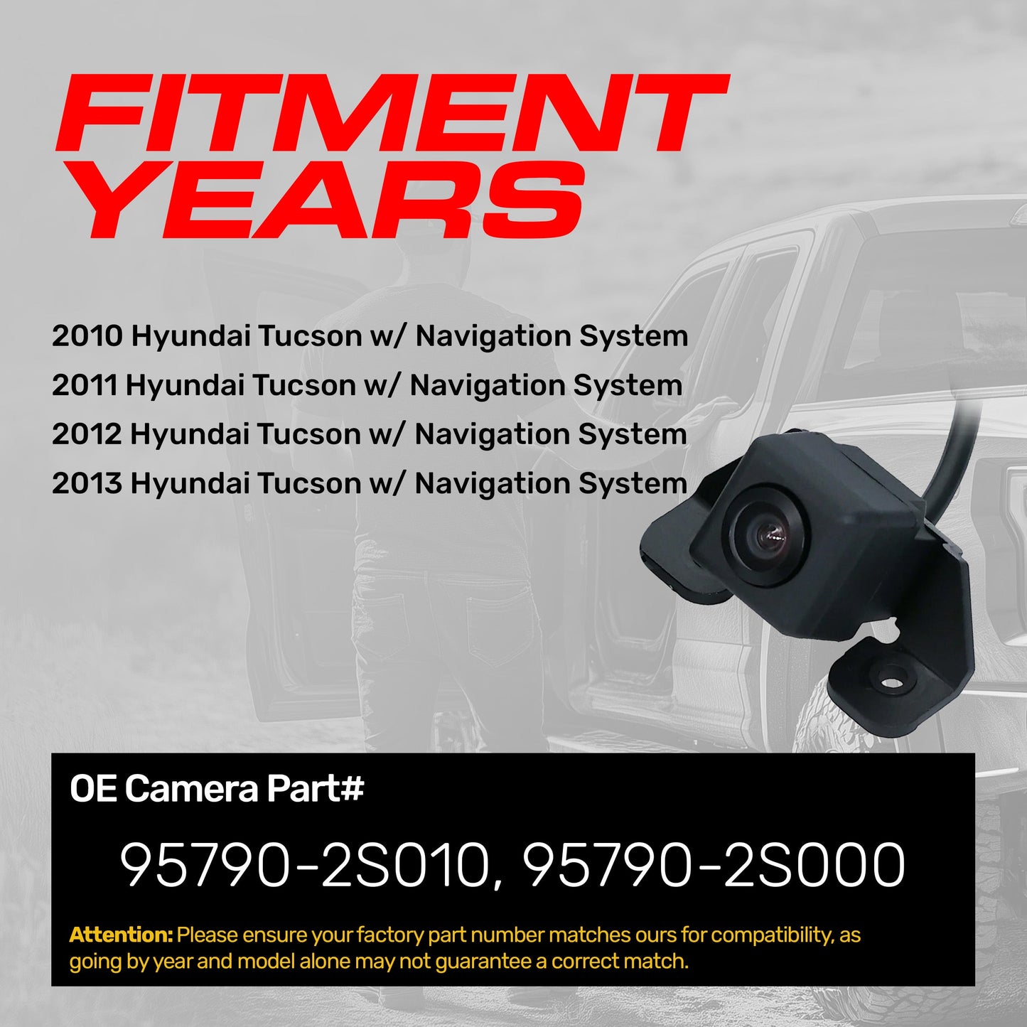 Hyundai Tucson w/ Navigation System (2010-2013) OEM Replacement Backup Camera OE Part # 95790-2S000, 95790-2S010