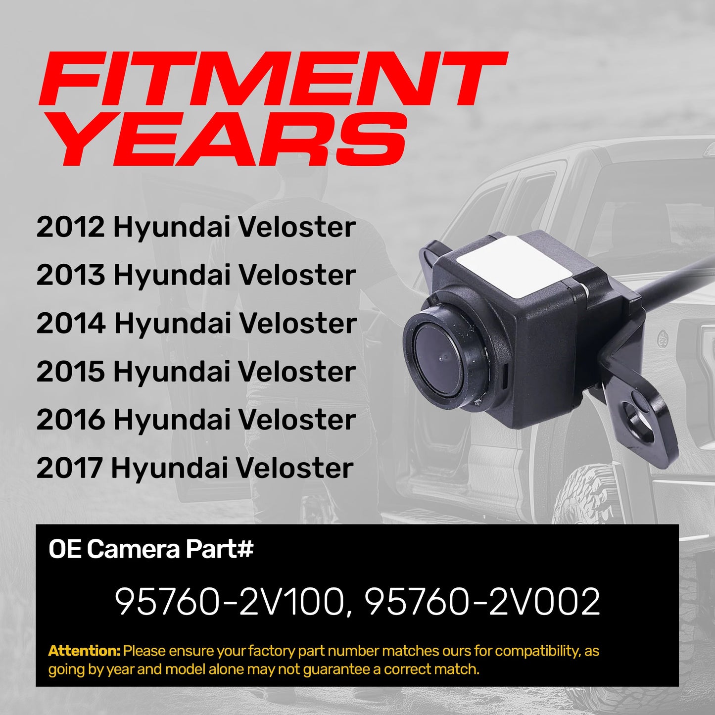 Hyundai Veloster (2012-2017) OEM Replacement Backup Camera OE Part # 95760-2V100, 95760-2V002
