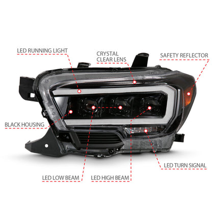 ANZO 2016-2018 Toyota Tacoma LED Projector Headlights Plank Style Black w/ Amber 111496