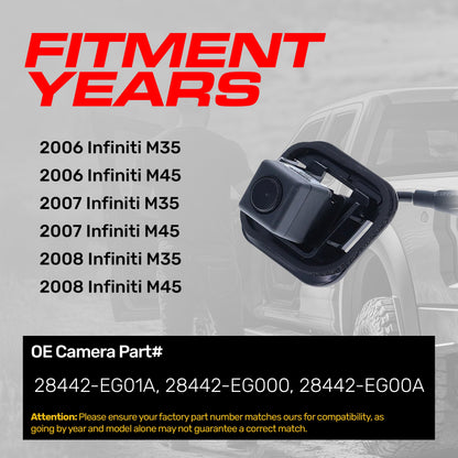Infiniti M35/M45 (2006-2008) OEM Replacement Backup Camera OE Part # 28442-EG01A, 28442-EG00A, 28442-EG000
