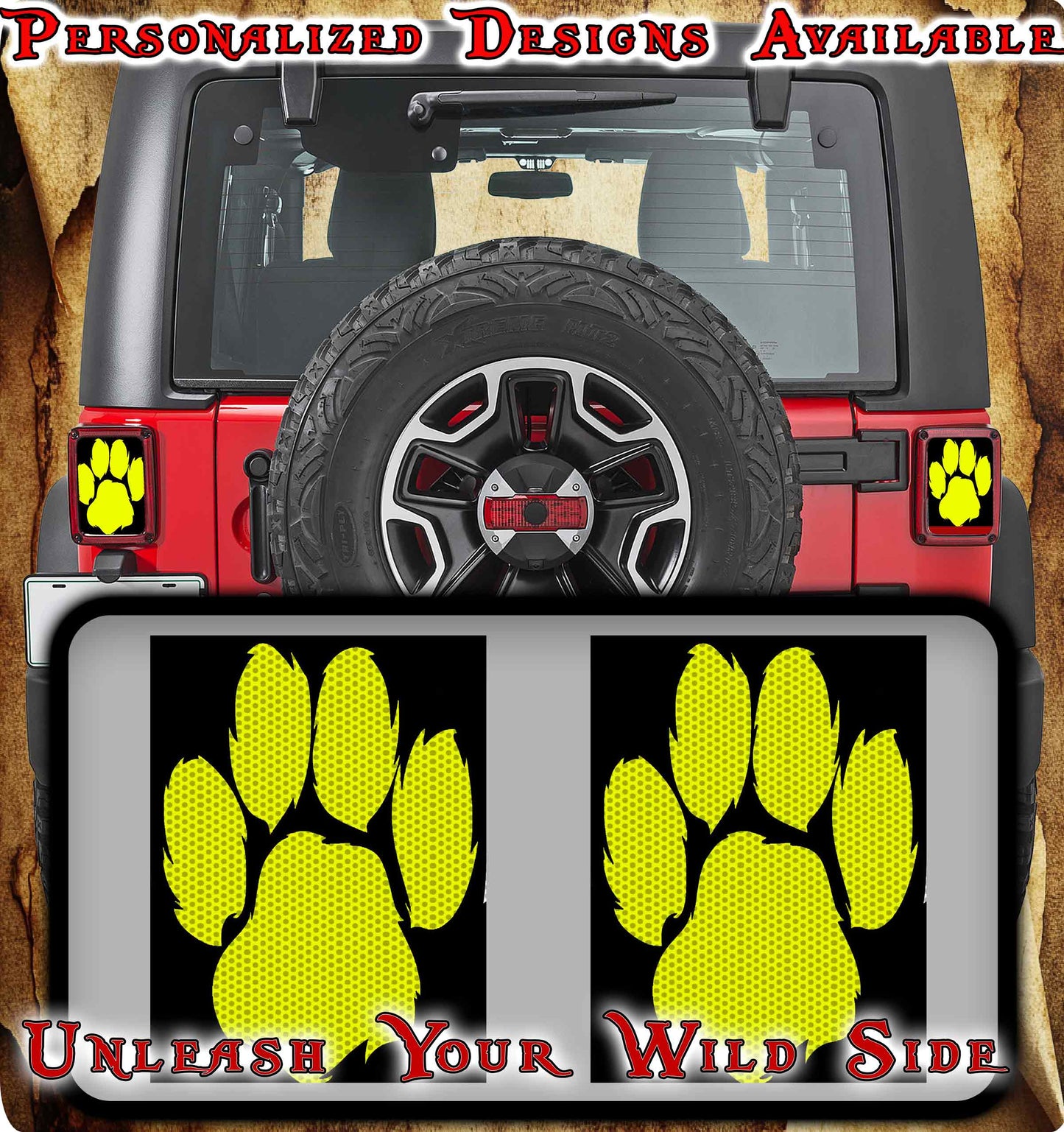 yellow paw print Taillight cover decal 15