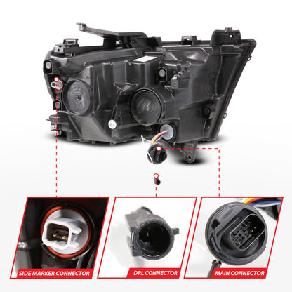 ANZO 19-24 RAM 1500 (New Body/OE Halogen) Full LED Proj Headlights DRL/SeqSig Black - Driver Side 111628A-L