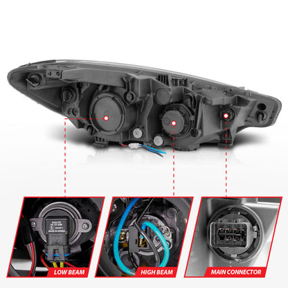 ANZO 2014-2016 Kia Forte Projector Headlights w/ Light Bar Black Housing w/ DRL 121562