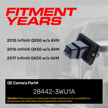 Infiniti QX50 w/o AVM (2015-2017) OEM Replacement Backup Camera OE Part # 28442-3WU1A