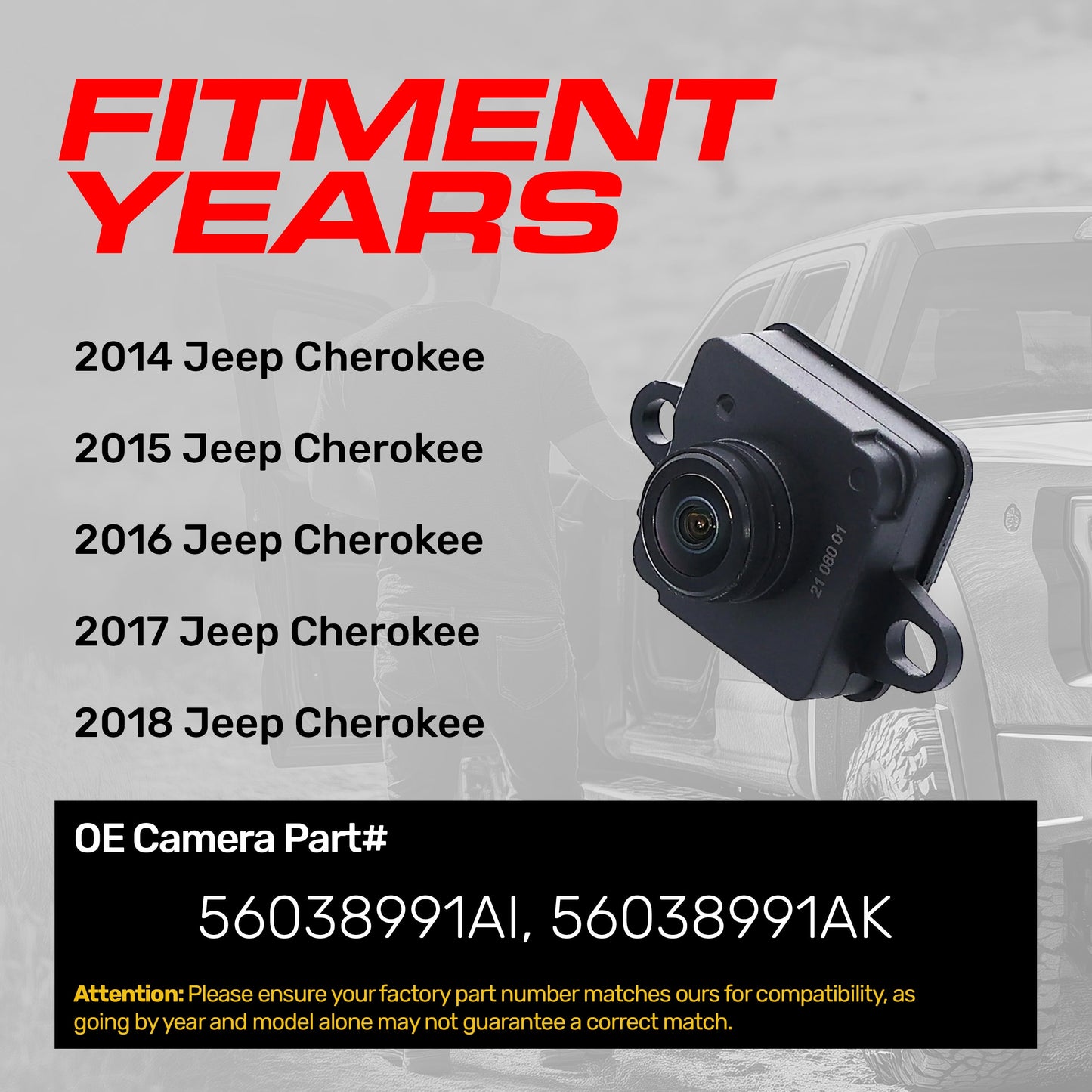 Jeep Cherokee (2014-2018) OEM Replacement Backup Camera OE Part # 56038991AI, 56038991AK