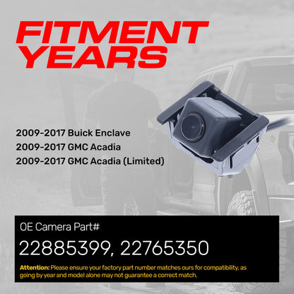 Buick Enclave (2009-2017), GMC Acadia/Acadia Limited (2009-2017) OEM Replacement Backup Camera OE Part # 22765350, 22885399