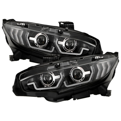 SPYDER Honda Civic 16-20 LED Model High-Power LED Module Headlights - Black (PRO-YD-HC16LEDAP-SEQGR-BK) 5088932