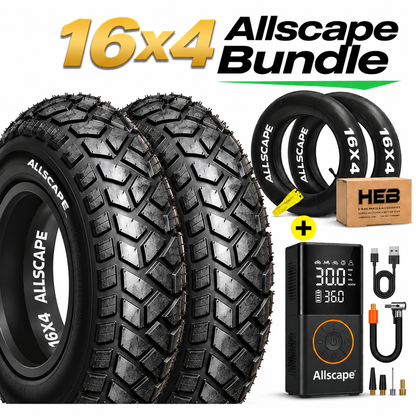 HEB ALLSCAPE® BUNDLE Fat Tires-  SET OF 16"x 4.0" (2) Tires, (2)Tubes, and an Electric Tire Inflator