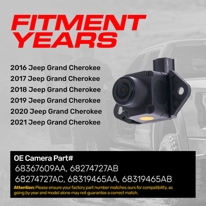 Jeep Grand Cherokee (2016-2021) OEM Replacement Backup Camera OE Part # 68367609AA, 68274727AB, 68274727AC, 68319465AA, 68319465AB