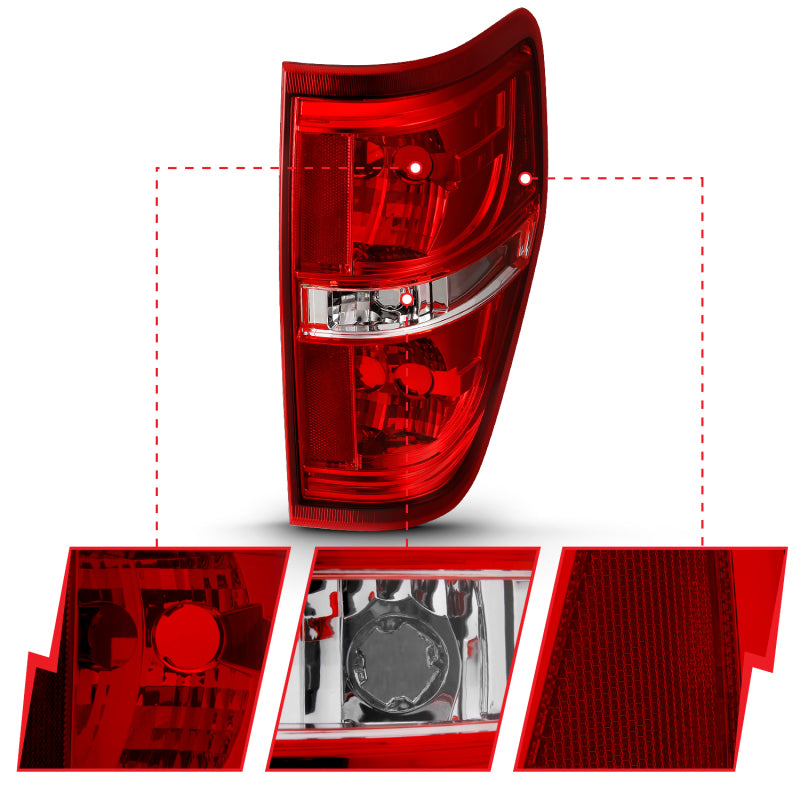 ANZO 2009-2014 Ford F-150 Euro Taillight Red/Clear (W/O Bulb) 311299