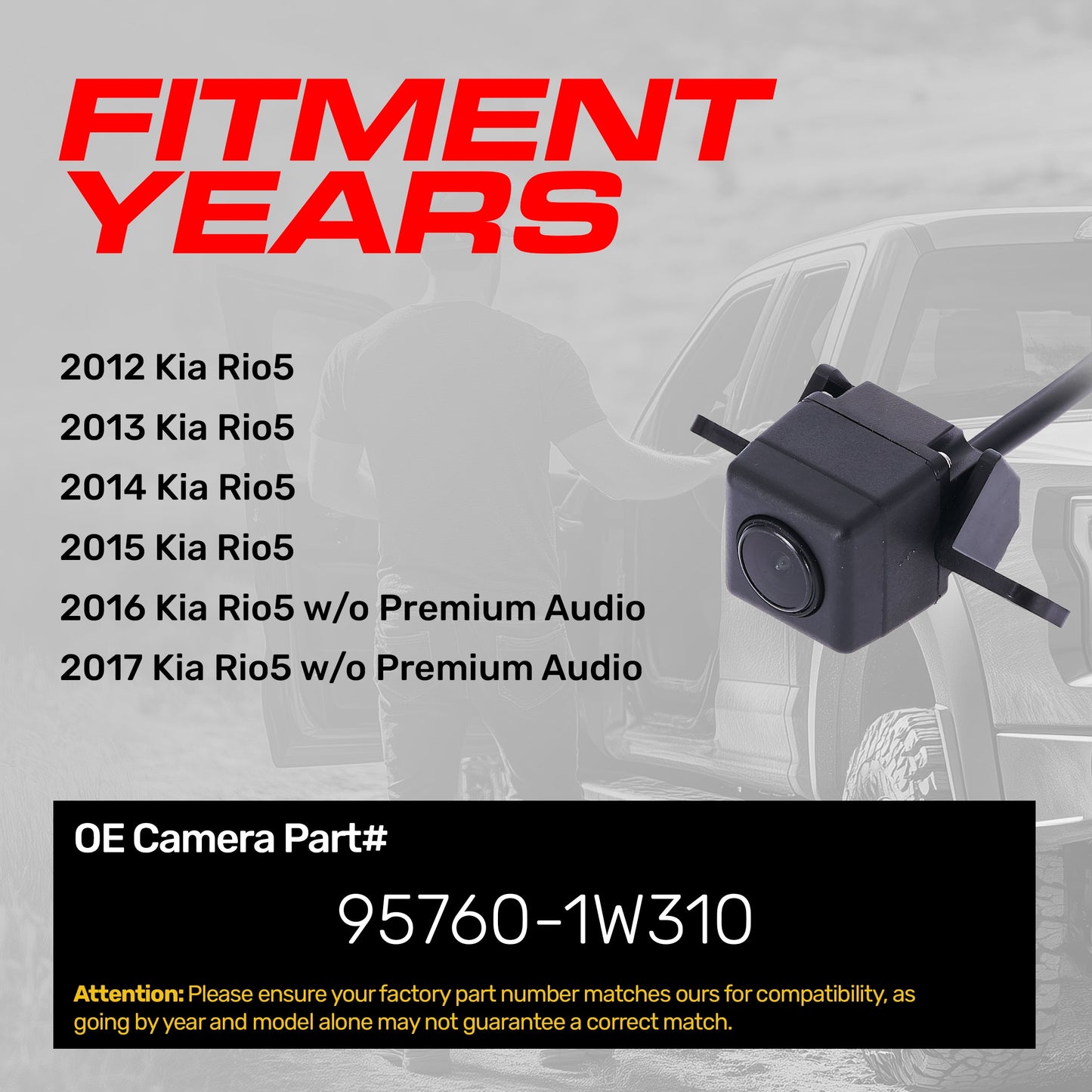 Kia Rio5 (2012-2015), Rio5 w/o Premium Audio (2016-2017) OEM Replacement Backup Camera OE Part # 95760-1W310