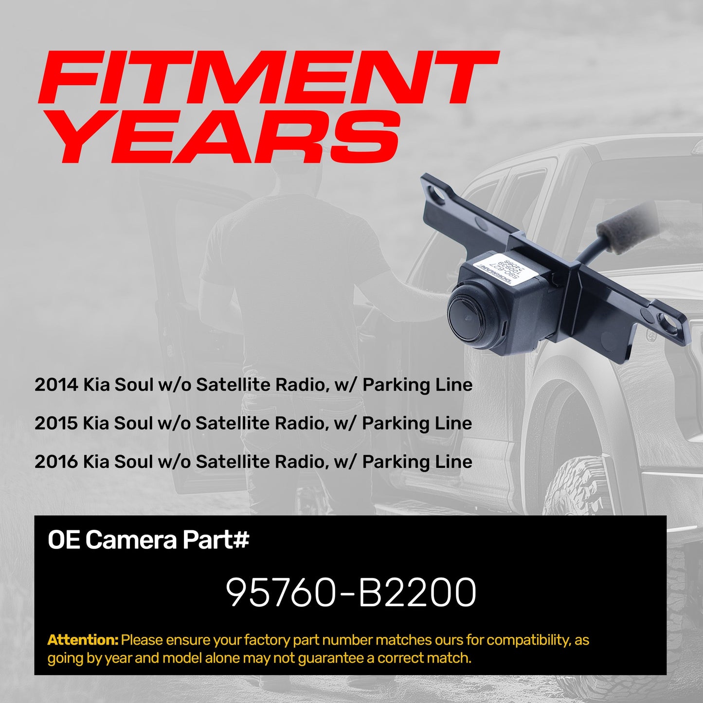Kia Soul w/o Satellite Radio, w/ Parking Line (2014-2016) OEM Replacement Backup Camera OE Part # 95760-B2200