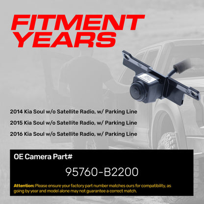 Kia Soul w/o Satellite Radio, w/ Parking Line (2014-2016) OEM Replacement Backup Camera OE Part # 95760-B2200