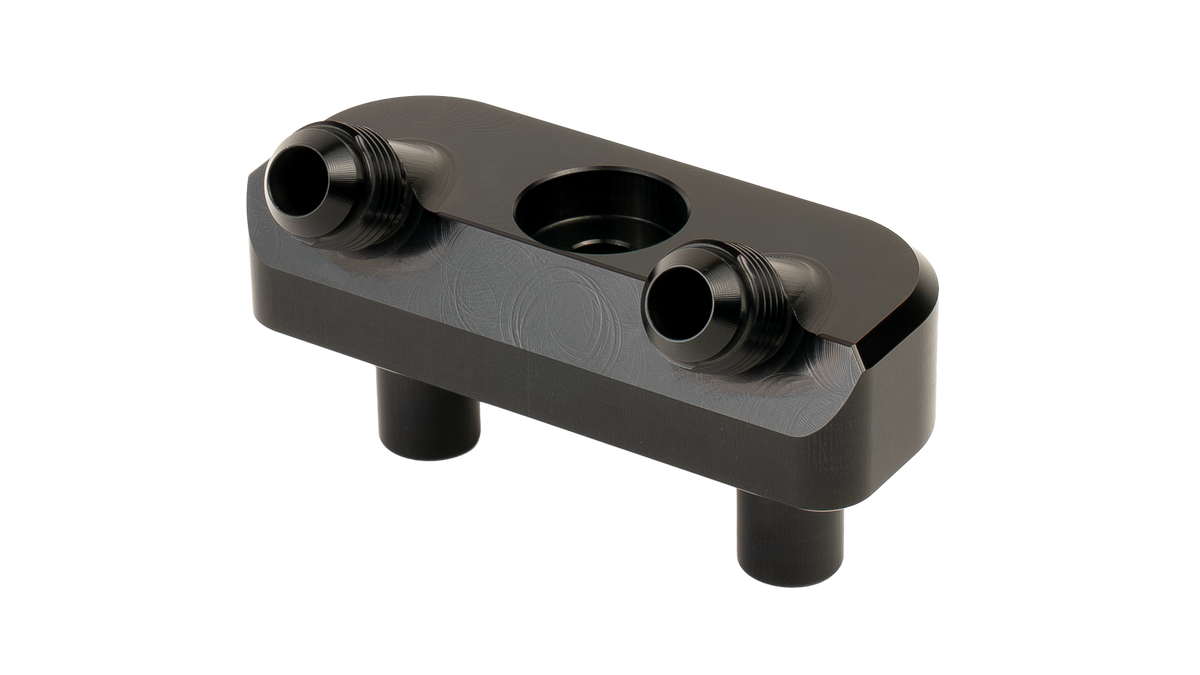 Billet Aluminum Transmission Cooler Manifold (45° Angle)