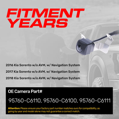 Kia Sorento w/o AVM, w/ Navigation System (2016-2018) OEM Replacement Backup Camera OE Part # 95760-C6100, 95760-C6110, 95760-C6111