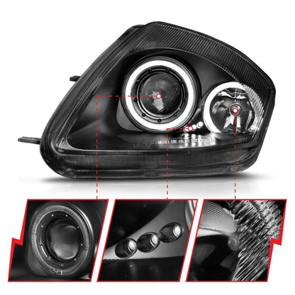 Anzo 2000-2005 Mitsubishi Eclipse Projector Headlights w/ Halo Black