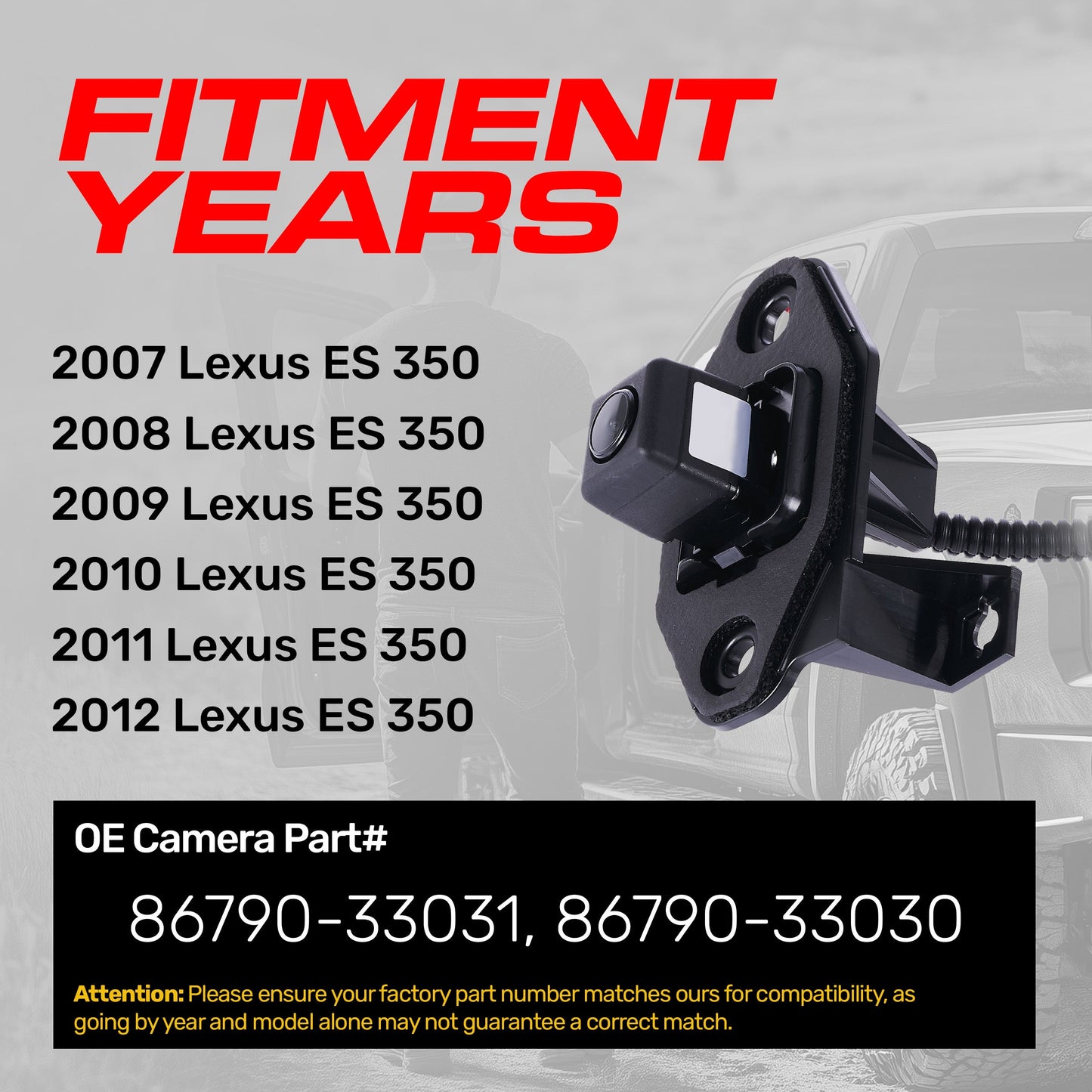 Lexus ES 350 (2007-2012) OEM Replacement Backup Camera OE Part # 86790-33030, 86790-33031