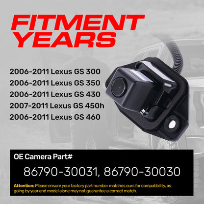 Lexus GS 300/350/430/460 (2006-2011), GS 450h (2007-2011) OEM Replacement Backup Camera OE Part # 86790-30030, 86790-30031