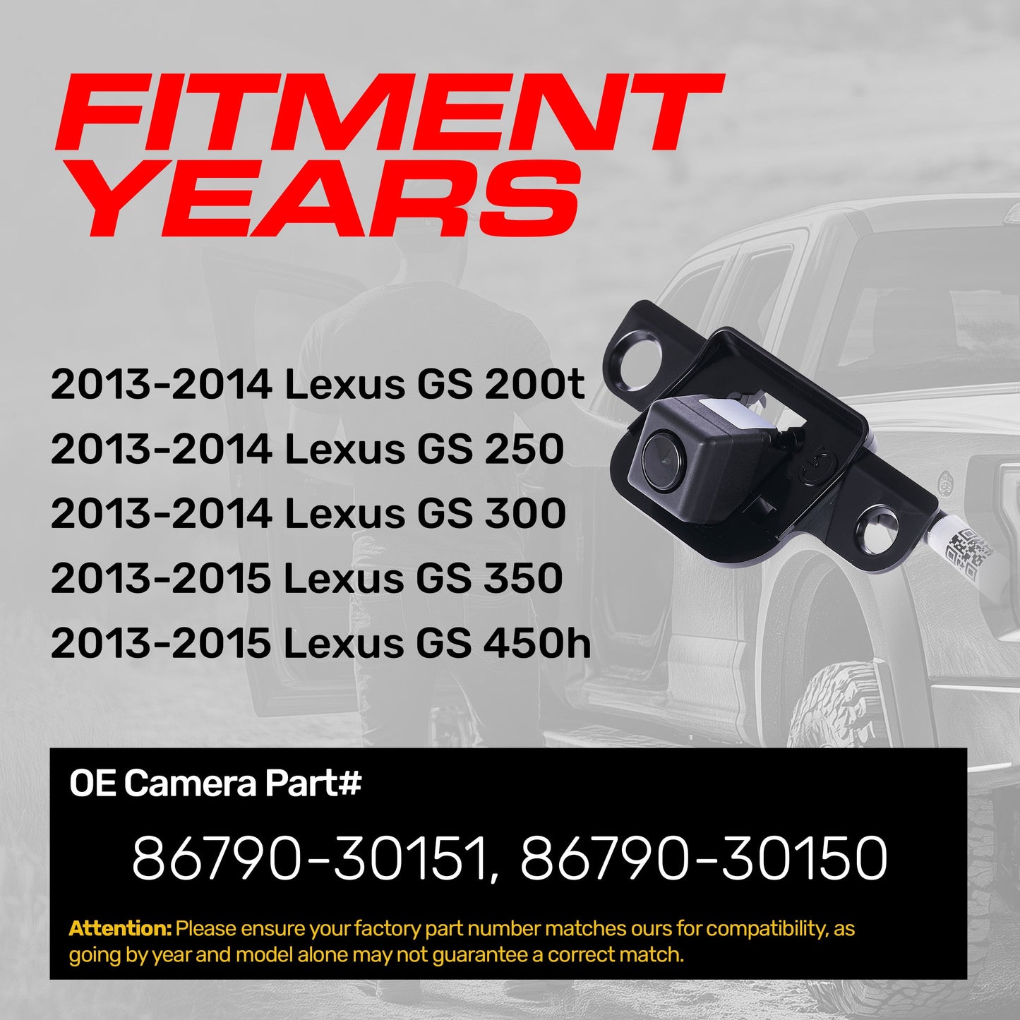 Lexus GS 200t/250/300 (2013-2014), GS 350/450h (2013-2015) OEM Replacement Backup Camera OE Part # 86790-30150, 86790-30151