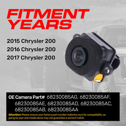 Chrysler 200 (2015-2017) OEM Replacement Backup Camera OE Part  # 68230085AG, 68230085AF, 68230085AE, 68230085AD, 68230085AC, 68230085AB, 68230085AA