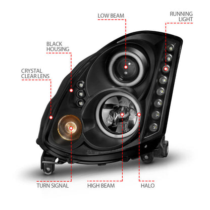 Anzo 2003-2007 Infiniti G35 Projector Headlights w/ Halo Black (CCFL) (HID
