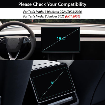 Tesla Model Y Juniper 2025-2026 & Model 3 Highland 2024-2026+ Matte Screen Protector – 2-Pack 15.4” Front & Rear 9H+ Tempered Glass, 16” Front Screen Protector Only, Anti-Glare & Fingerprint Screen Cover