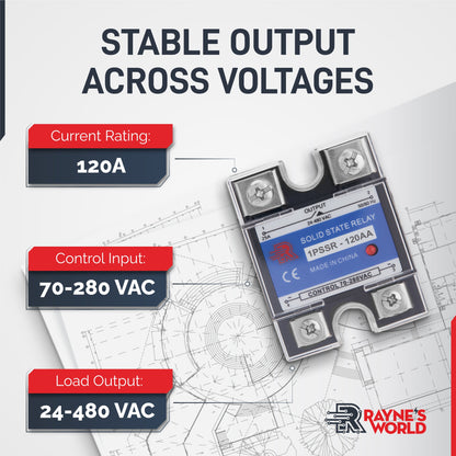 120 Amp AA Solid State Relay Module SSR-AC to AC-70-280VAC Control-24-480VAC Output