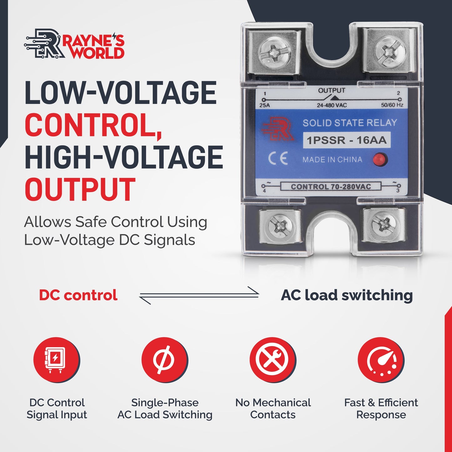 16 Amp AA Solid State Relay Module SSR-AC to AC-70-280VAC Control-24-480VAC Output