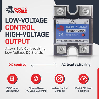 25 Amp AA Solid State Relay Module SSR-AC to AC-70-280VAC Control-24-480VAC Output