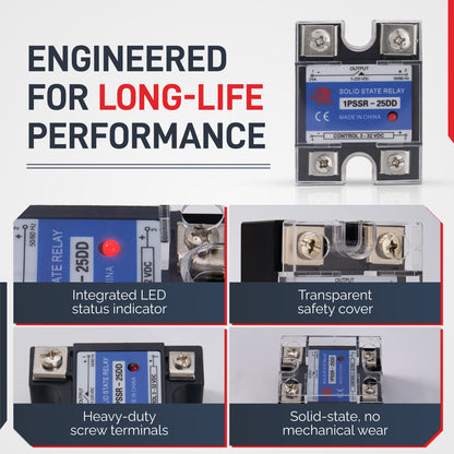25 Amp DD Solid State Relay Module SSR-DC to DC-3-32VDC Control-12-220VDC Output