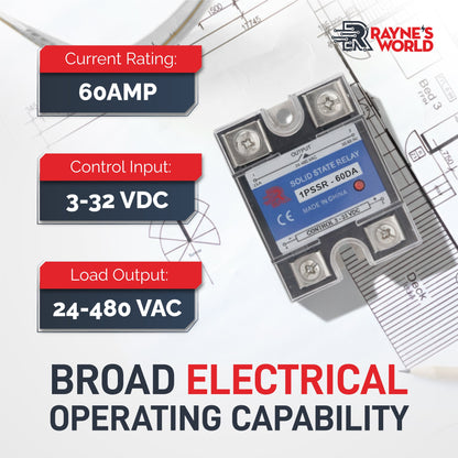 60 Amp DA Solid State Relay Module SSR-DC to AC-3-32VDC Control-24-480VAC Output