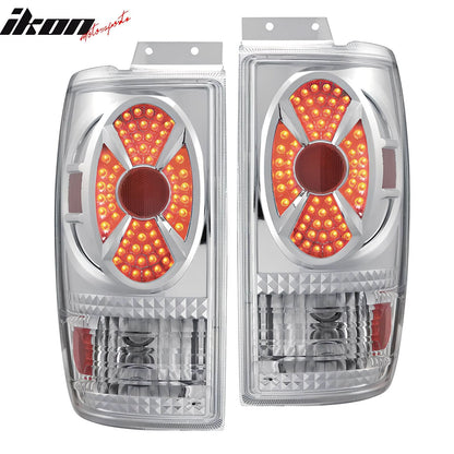 1997-2002 Expedition Chrome Clear Lens LED Tail Lights Rear Brake Lamp