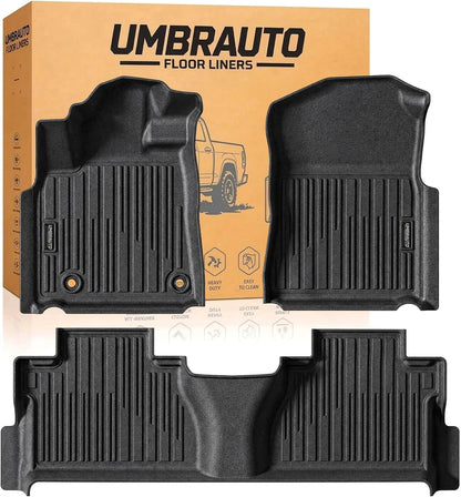 Umbrauto Floor Mats for Toyota Tundra 2014-2021 CrewMax Cab, All Weather TPE Truck Floor Liners Custom Fit Tundra SR5/TRD/Limited/Platinum, 3D Laser Scanned Waterproof Car Rug Front & Rear 2 Row