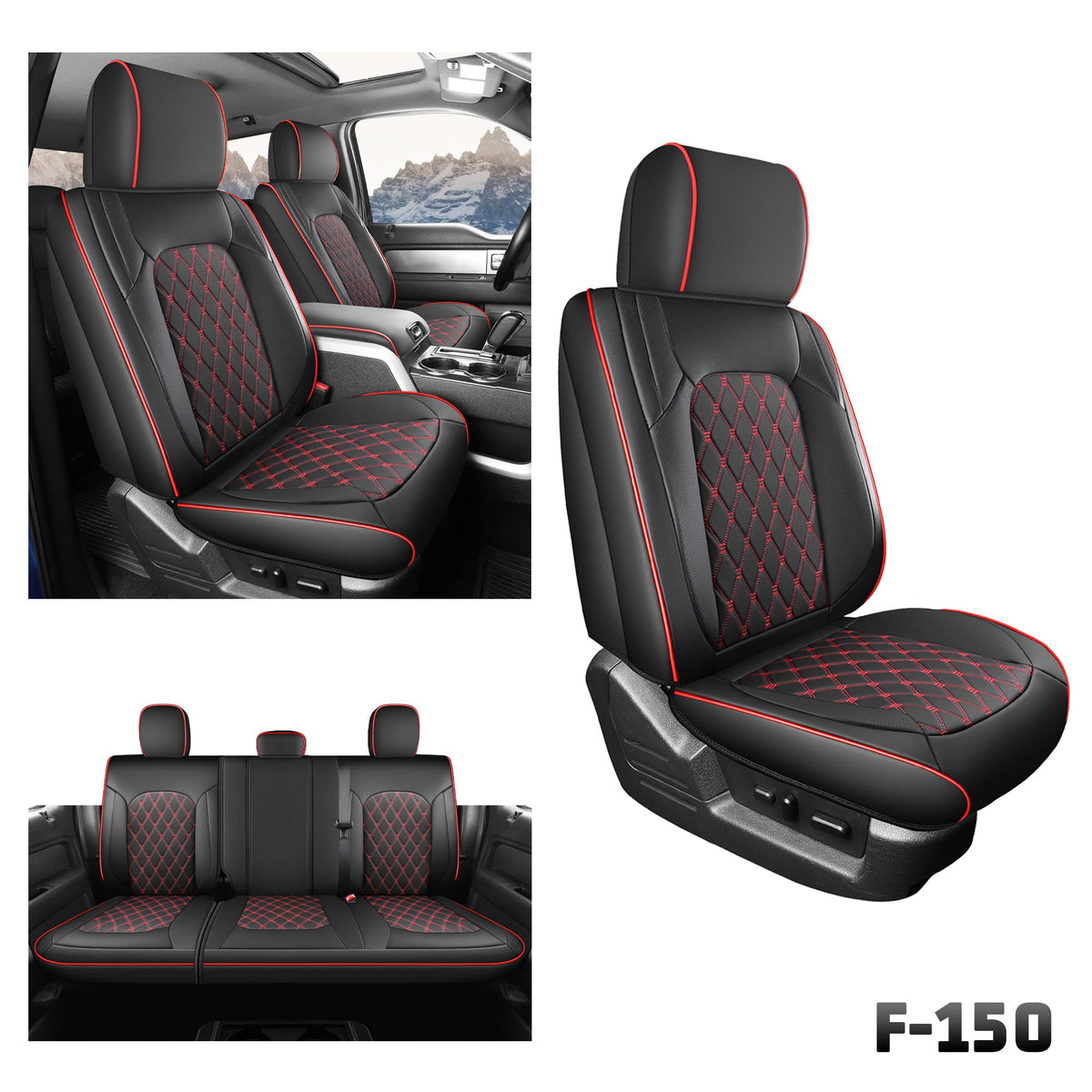 Umbrauto Custom Fit Seat Covers for Ford F150, Pickup Truck Nappa Leather Seatcovers for 2015-2025 Ford F150 SuperCrew/ 2017-2025 F250 F350 F450 Super Duty Crew Cab XL XLT Lariat King Ranch Platinum,Red