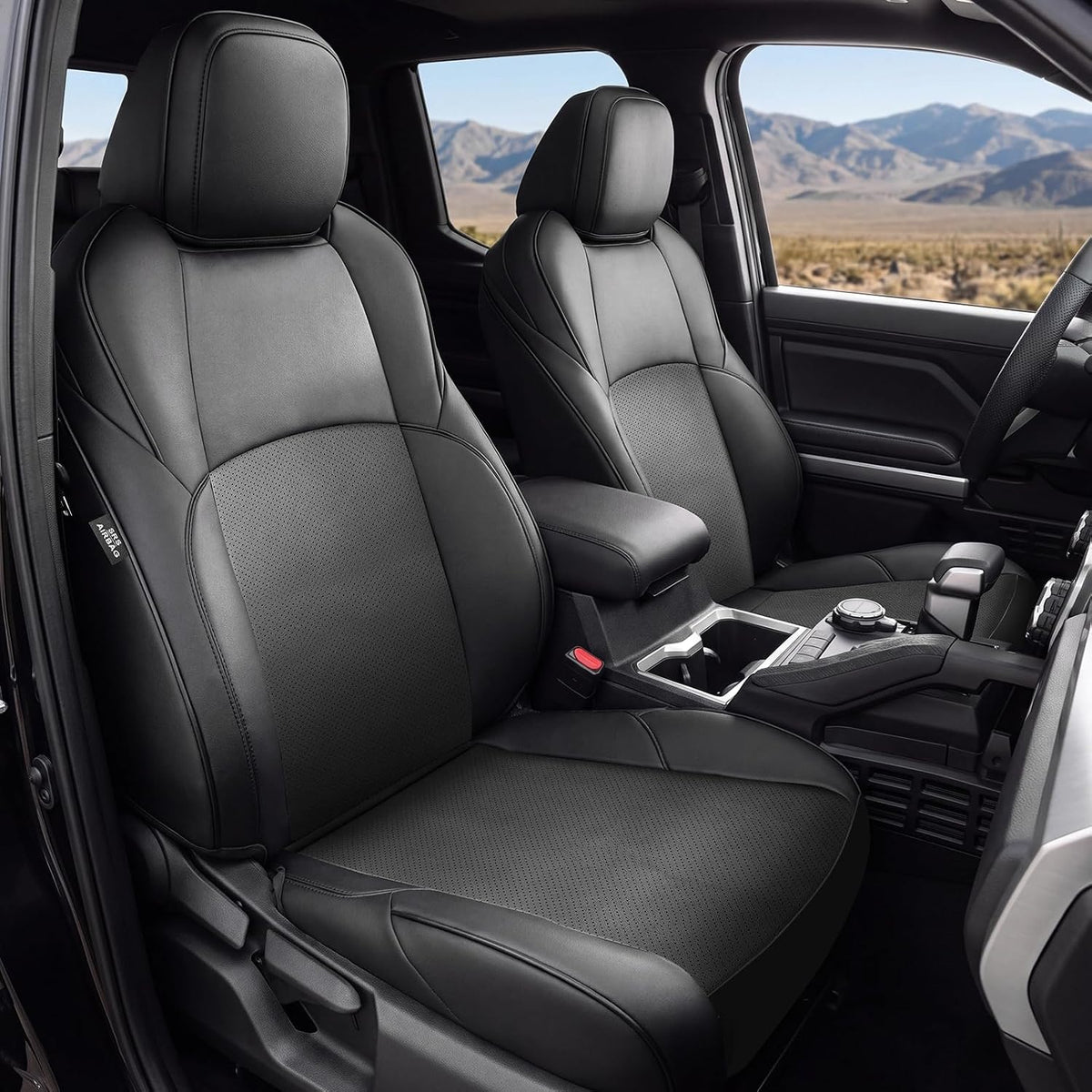 Truck Seat Covers for Toyota Tacoma 2024-2026 Double Cab, Nappa Leather, 3D Laser-Scan Custom Fit, Waterproof, Easy-Clean, Full Coverage, Airbag Compatible, Pet & Scratch Protection