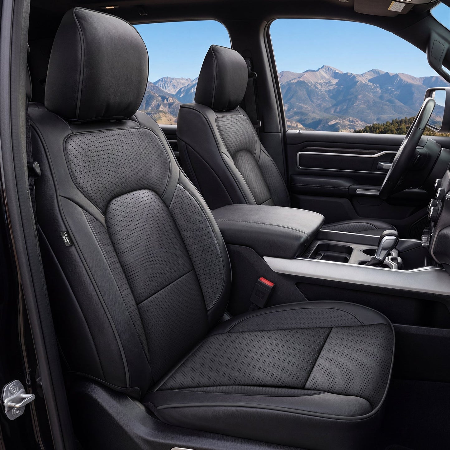 Umbrauto Car Seat Covers for Dodge RAM, Premium Nappa Waterproof Leather Seat Cushion Fits 2009-2026 RAM 1500/2500/3500 Crew Quad Mega Cab with Curved Bench,Full Set, Black
