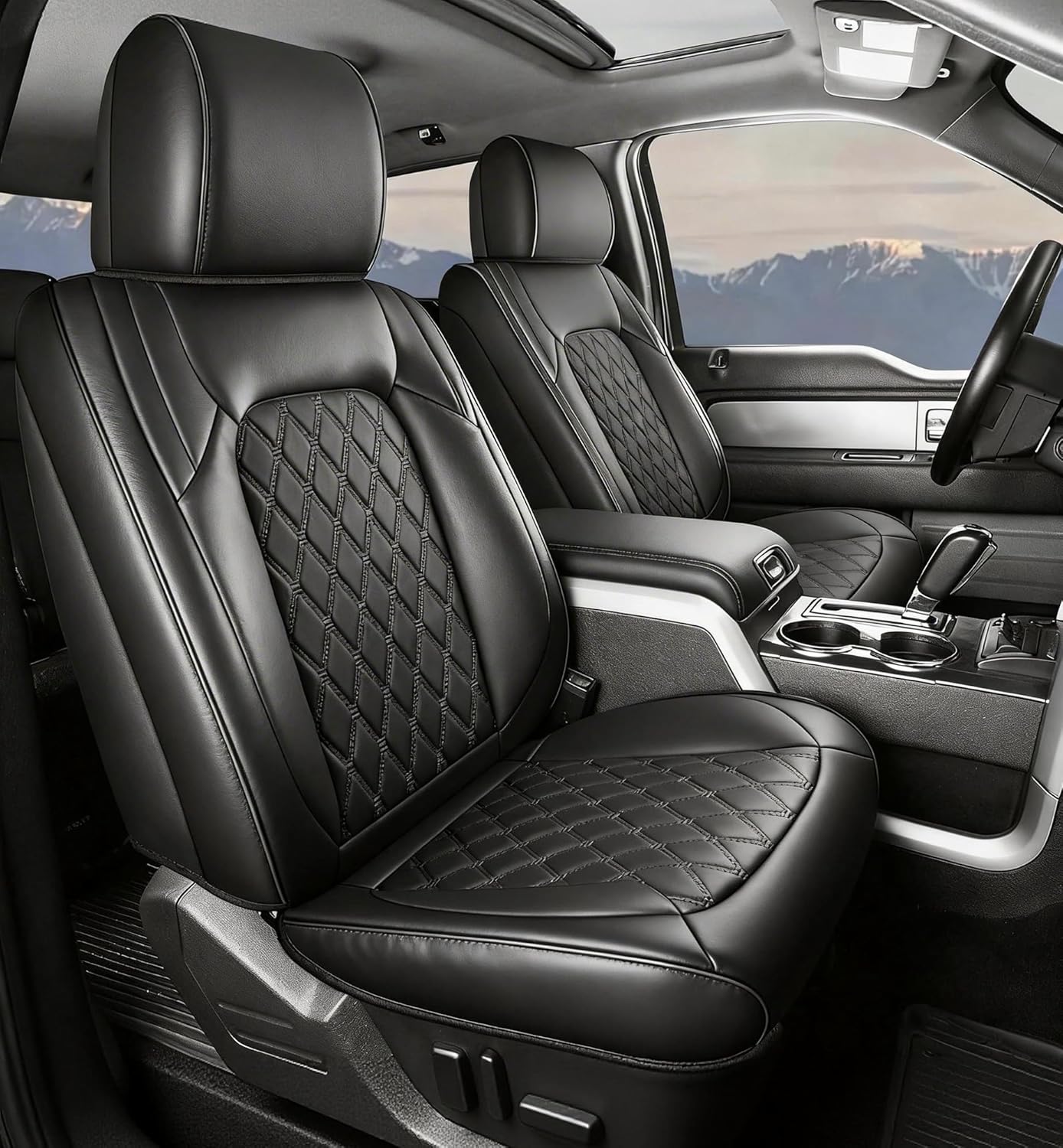Umbrauto Seat Covers for Silverado/Sierra| Waterproof Leather Pickup Truck Custom Seat Covers Full Set for Chevy Silverado GMC Sierra ,Black