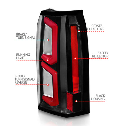 ANZO 2015-2020 Chevrolet Tahoe LED Tail Lights w/ Light Bar Black Housing Clear Lens 311374