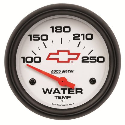 AutoMeter Gauge Water Temp 2-5/8in. 100-250 Deg. F Electric Chevy Red Bowtie White 5837-00406