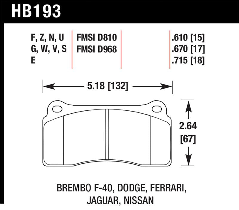Hawk Dodge / Ferrari  Front & Rear / Ferrari / Jaguar / Nissan Front DTC-70 Race Brake Pads