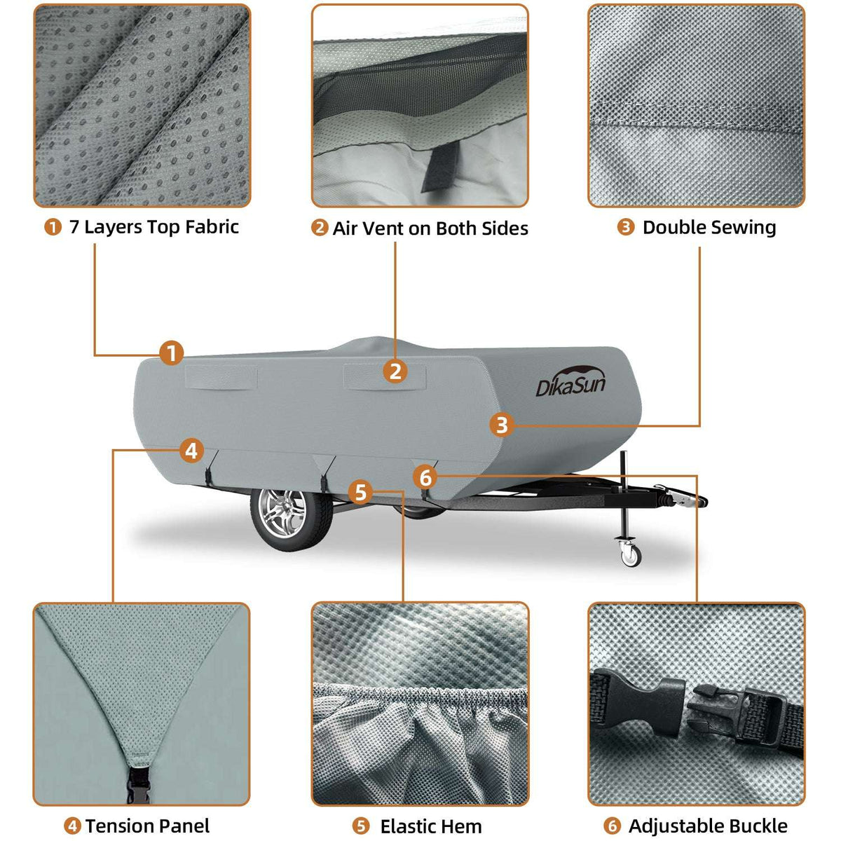 DikaSun 7 Layers Pop Up Camper Cover, Breathable UV Resistant Windproof Waterproof RV Cover