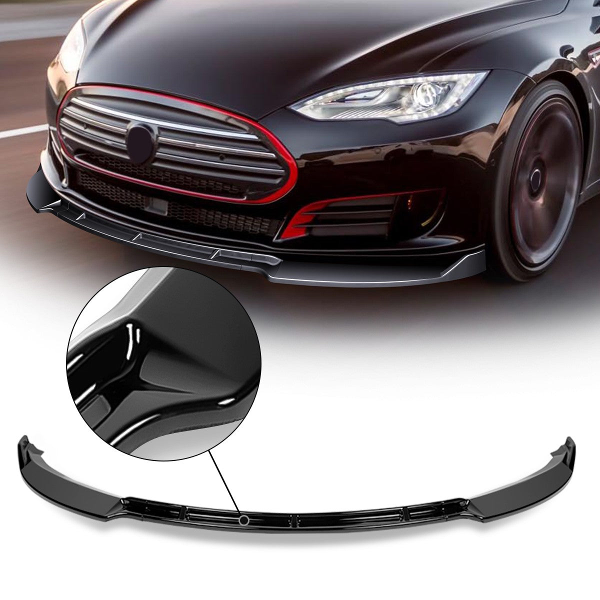 GEN PERFORMANCE 12-16 TESLA MODEL S STP-STYLE GLOSSY BLACK FRONT BUMPER LIP