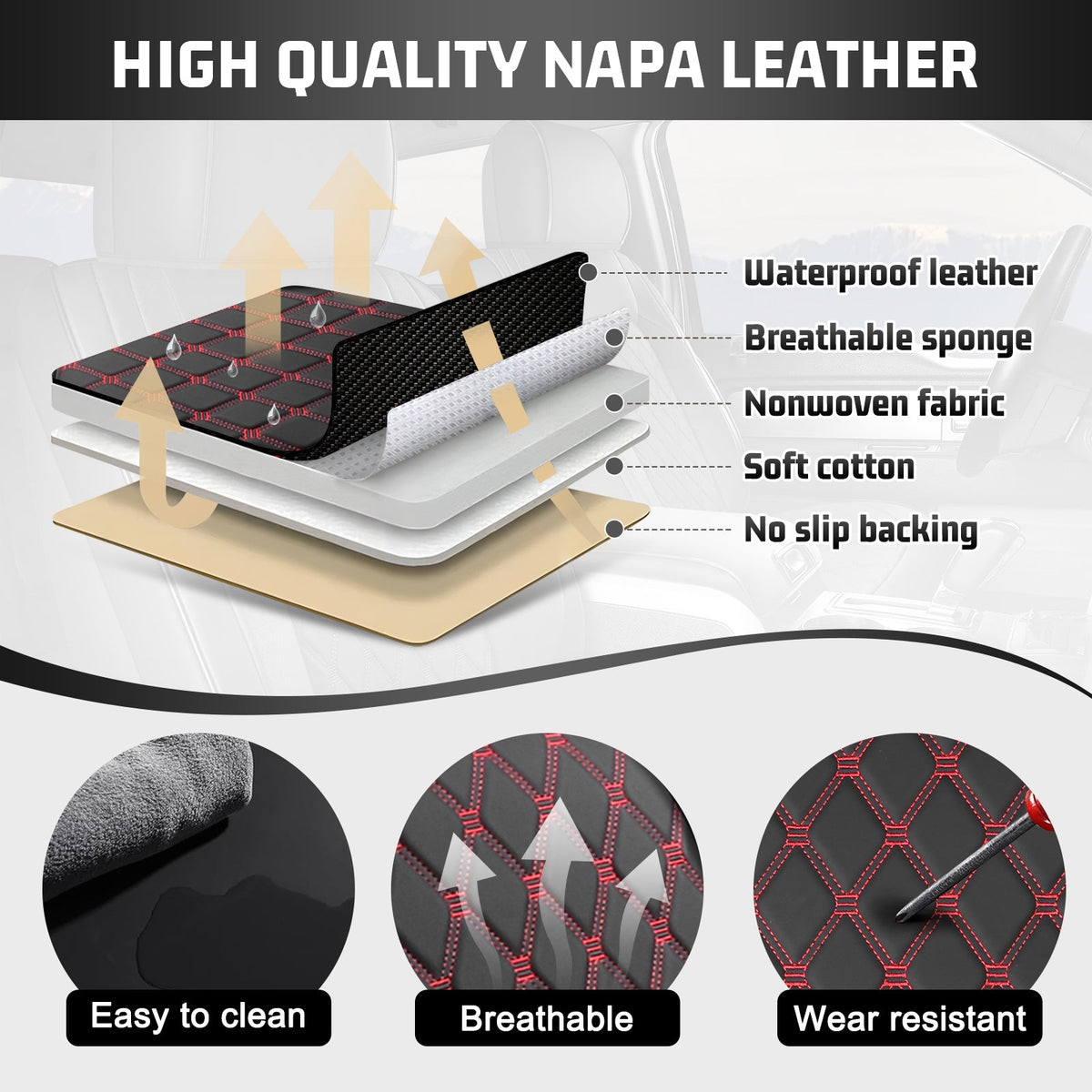 Umbrauto Leather Seat Covers for Silverado/Sierra, Waterproof Custom Full Set Seatcovers for Chevy Silverado/GMC Sierra 2007-2013 & 2019-2026 1500, 2020-2026 2500HD 3500HD Crew/Double/Extended Cab