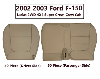 2002-2003 Ford F-150 Lariat SuperCrew Replacement Genuine Leather Seat Cover: Medium Parchment Tan
