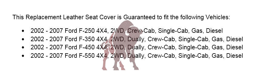 2003-2007 Ford F250/F350/F450/F550 Lariat Seat Cover in Black: Choose Leather or Vinyl