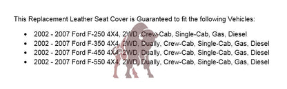 2003-2007 Ford F250/F350/F450/F550 Lariat Seat Cover in Black: Choose Leather or Vinyl