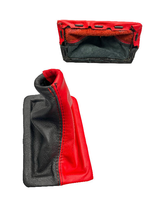 For 2005-2009 Ford Mustang GT Torch Red & Black Leather Manual Shift Boot Cover + Frame